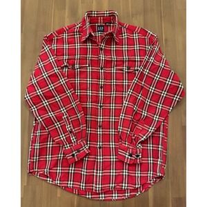 GAP Plaid Flannel Shirt Red Black White Long Sleeve Button Up Casual Men's M